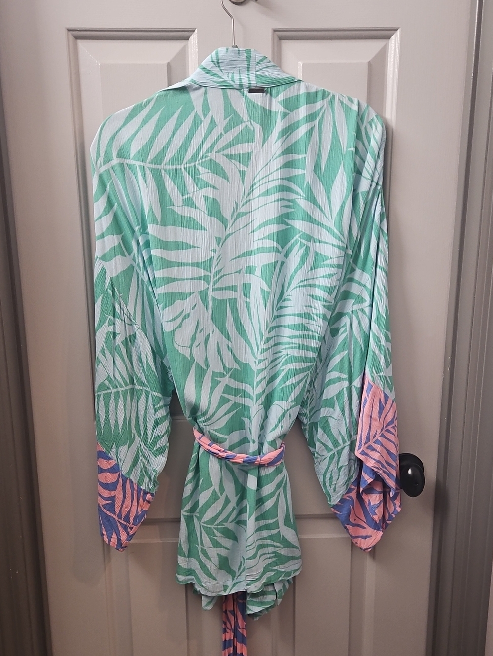 Billabong Swim Robe Cover Up Tropicana Mint Palm Print Kimono with Pink Accent - Picture 6 of 6